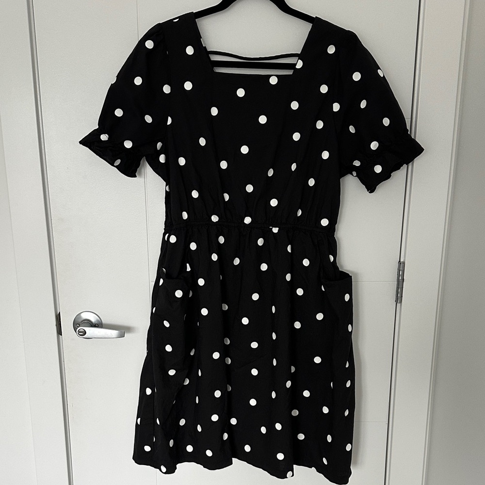 Gabby Isabella Black White Polka Dot Cotton Dress Size Medium
